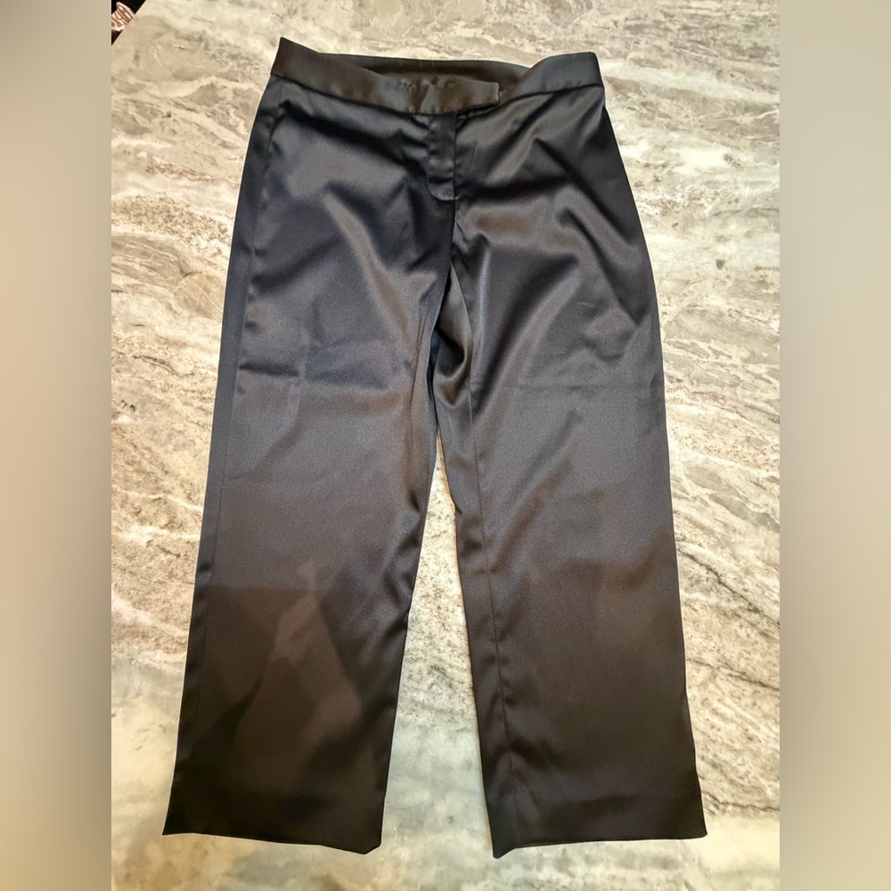 Boston Proper Black Satin Cropped Dress Pants Size 2 Polyester Spandex